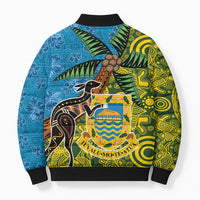 Tuvalu and Australia Together Bomber Puffer Jacket Tapa Pattern and Aboriginal mix Culture