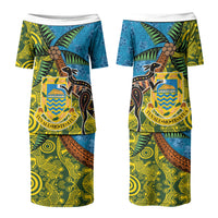 Tuvalu and Australia Together Couples Matching Puletasi and Hawaiian Shirt Tapa Pattern and Aboriginal mix Culture