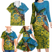 Tuvalu and Australia Together Family Matching Long Sleeve Bodycon Dress and Hawaiian Shirt Tapa Pattern and Aboriginal mix Culture