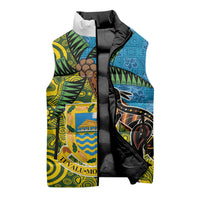 Tuvalu and Australia Together Sleeveless Puffer Jacket Tapa Pattern and Aboriginal mix Culture