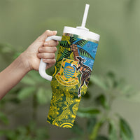 Tuvalu and Australia Together Tumbler With Handle Tapa Pattern and Aboriginal mix Culture