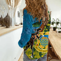 Tuvalu and Australia Together Women Casual Shirt Tapa Pattern and Aboriginal mix Culture