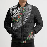 Fiji Hibiscus Bomber Puffer Jacket Tapa Masi Motifs with Tropical Plants