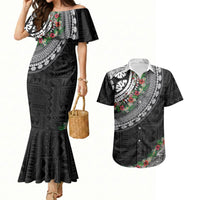 Fiji Hibiscus Couples Matching Mermaid Dress and Hawaiian Shirt Tapa Masi Motifs with Tropical Plants