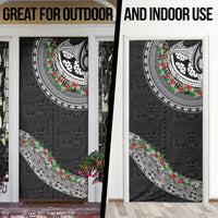 Fiji Hibiscus Door Cover Tapa Masi Motifs with Tropical Plants