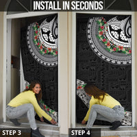 Fiji Hibiscus Door Cover Tapa Masi Motifs with Tropical Plants