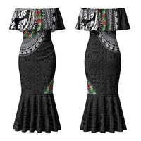 Fiji Hibiscus Family Matching Mermaid Dress and Hawaiian Shirt Tapa Masi Motifs with Tropical Plants