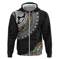 Fiji Hibiscus Hoodie Tapa Masi Motifs with Tropical Plants