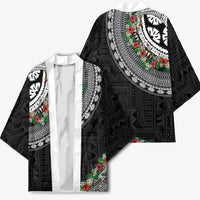 Fiji Hibiscus Kimono Tapa Masi Motifs with Tropical Plants