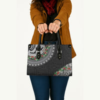 Fiji Hibiscus Leather Bag Tapa Masi Motifs with Tropical Plants