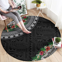 Fiji Hibiscus Round Carpet Tapa Masi Motifs with Tropical Plants