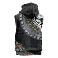 Fiji Hibiscus Sleeveless Zip Hoodie Tapa Masi Motifs with Tropical Plants