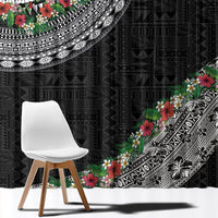 Fiji Hibiscus Window Curtain Tapa Masi Motifs with Tropical Plants