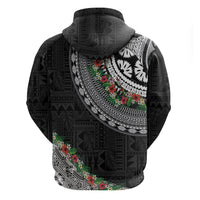 Fiji Hibiscus Zip Hoodie Tapa Masi Motifs with Tropical Plants