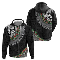 Fiji Hibiscus Zip Hoodie Tapa Masi Motifs with Tropical Plants