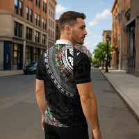 Fiji Hibiscus Zipper Polo Shirt Tapa Masi Motifs with Tropical Plants