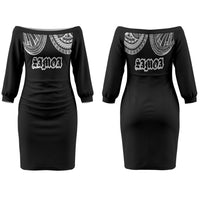 Samoa Traditional Tattoo Couples Matching Off The Shoulder Long Sleeve Dress and Hawaiian Shirt Tribal Tatau Pattern