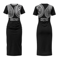 Samoa Traditional Tattoo Couples Matching Short Sleeve Bodycon Dress and Long Sleeve Button Shirt Tribal Tatau Pattern