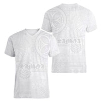 Samoa Lotu Tamaiti Women V-Neck T-Shirt Tribal Tatau with Siapo Pattern