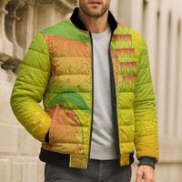 Hawaiian Mango Bomber Puffer Jacket Polynesian Art Pattern and Kakau Tattoo