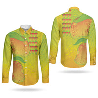 Hawaiian Mango Couples Matching Off Shoulder Maxi Dress and Long Sleeve Button Shirt Polynesian Art Pattern and Kakau Tattoo