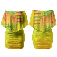 Hawaiian Mango Couples Matching Off Shoulder Short Dress and Long Sleeve Button Shirt Polynesian Art Pattern and Kakau Tattoo