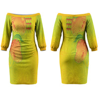 Hawaiian Mango Couples Matching Off The Shoulder Long Sleeve Dress and Long Sleeve Button Shirt Polynesian Art Pattern and Kakau Tattoo