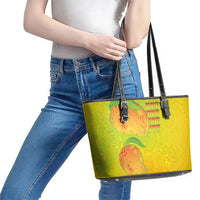 Hawaiian Mango Leather Tote Bag Polynesian Art Pattern and Kakau Tattoo