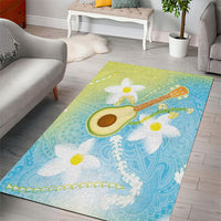 Hawaiian Ukulele Avocado Area Rug Leis and Polynesian Pattern