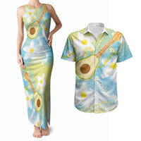 Hawaiian Ukulele Avocado Couples Matching Tank Maxi Dress and Hawaiian Shirt Leis and Polynesian Pattern