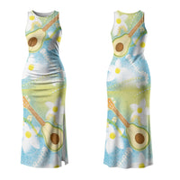 Hawaiian Ukulele Avocado Couples Matching Tank Maxi Dress and Hawaiian Shirt Leis and Polynesian Pattern