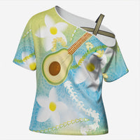 Hawaiian Ukulele Avocado Cross Shoulder Shirt Leis and Polynesian Pattern