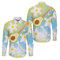 Hawaiian Ukulele Avocado Family Matching Off Shoulder Maxi Dress and Hawaiian Shirt Leis and Polynesian Pattern