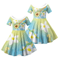 Hawaiian Ukulele Avocado Family Matching Off Shoulder Short Dress and Hawaiian Shirt Leis and Polynesian Pattern