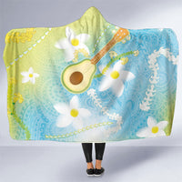 Hawaiian Ukulele Avocado Hooded Blanket Leis and Polynesian Pattern