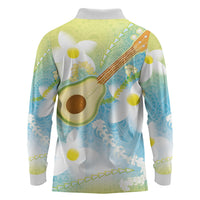 Hawaiian Ukulele Avocado Long Sleeve Polo Shirt Leis and Polynesian Pattern