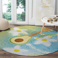 Hawaiian Ukulele Avocado Round Carpet Leis and Polynesian Pattern