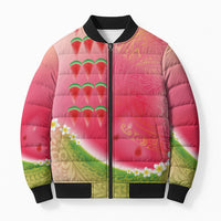 Hawaiian Watermelon Bomber Puffer Jacket with Kakau Art Tattoo