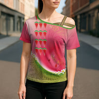 Hawaiian Watermelon Cross Shoulder Shirt with Kakau Art Tattoo