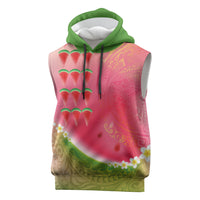 Hawaiian Watermelon Sleeveless Hoodie with Kakau Art Tattoo