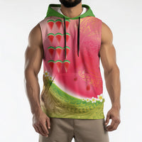 Hawaiian Watermelon Sleeveless Hoodie with Kakau Art Tattoo