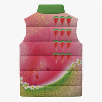 Hawaiian Watermelon Sleeveless Puffer Jacket with Kakau Art Tattoo