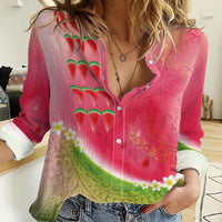 Hawaiian Watermelon Women Casual Shirt with Kakau Art Tattoo