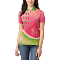Hawaiian Watermelon Women Polo Shirt with Kakau Art Tattoo