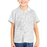 Tonga Faka Sepitema Family Matching Off The Shoulder Long Sleeve Dress and Hawaiian Shirt Ngatu Pattern with Plumeria and Hibiscus LT03 Son's Shirt White - Polynesian Pride