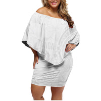 Tonga Faka Sepitema Family Matching Off Shoulder Short Dress and Hawaiian Shirt Ngatu Pattern with Plumeria and Hibiscus LT03 Mom's Dress White - Polynesian Pride