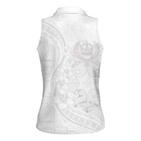 Tonga Faka Sepitema Women Sleeveless Polo Shirt Ngatu Pattern with Plumeria and Hibiscus