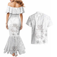 Tonga Faka Sepitema Couples Matching Mermaid Dress and Hawaiian Shirt Ngatu and Floral Pattern with Blooming Hibiscus