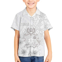 Tonga Faka Sepitema Family Matching Off Shoulder Maxi Dress and Hawaiian Shirt Ngatu and Floral Pattern with Blooming Hibiscus LT03 Son's Shirt White - Polynesian Pride
