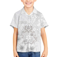 Tonga Faka Sepitema Family Matching Puletasi and Hawaiian Shirt Ngatu and Floral Pattern with Blooming Hibiscus LT03 Son's Shirt White - Polynesian Pride
